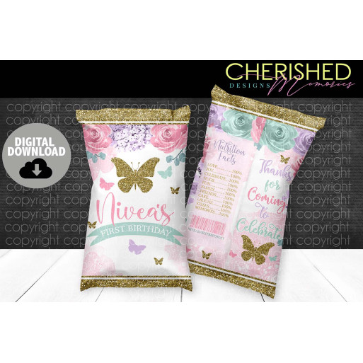 Little Girls Bufferfly Roses Chip Bag