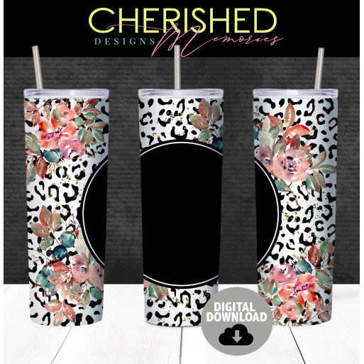 Leopard Floral Monogram Tumbler Design